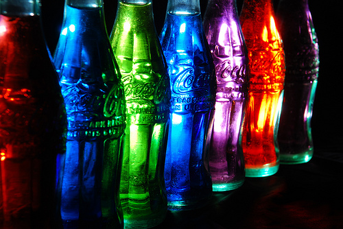 colored coke bottles
