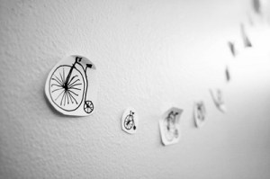 paper bikes on wall